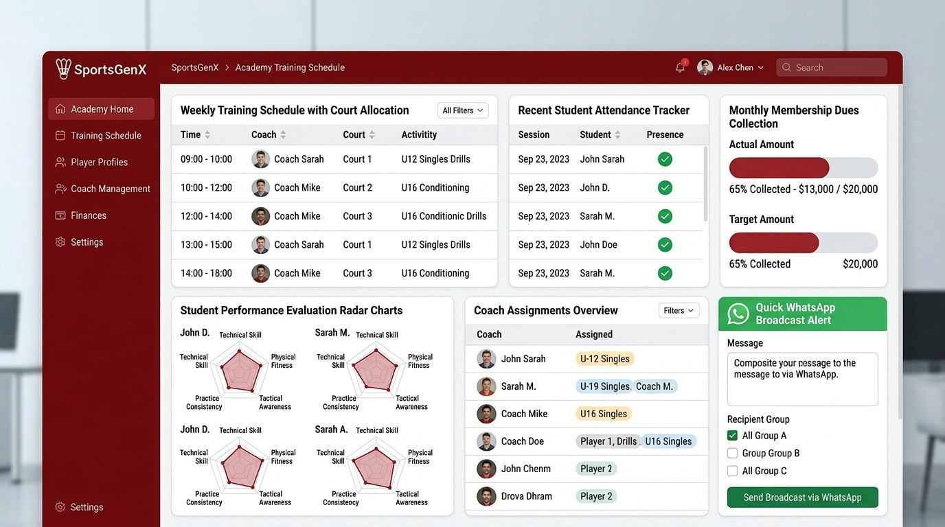 Academy Management and Training Schedule on SportsGenX