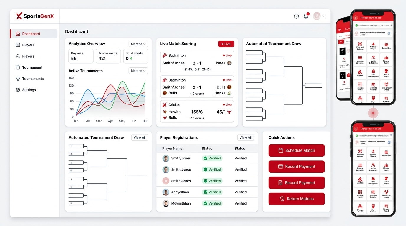 SportsGenX Tournament Management Platform Dashboard and Live Scoring Application